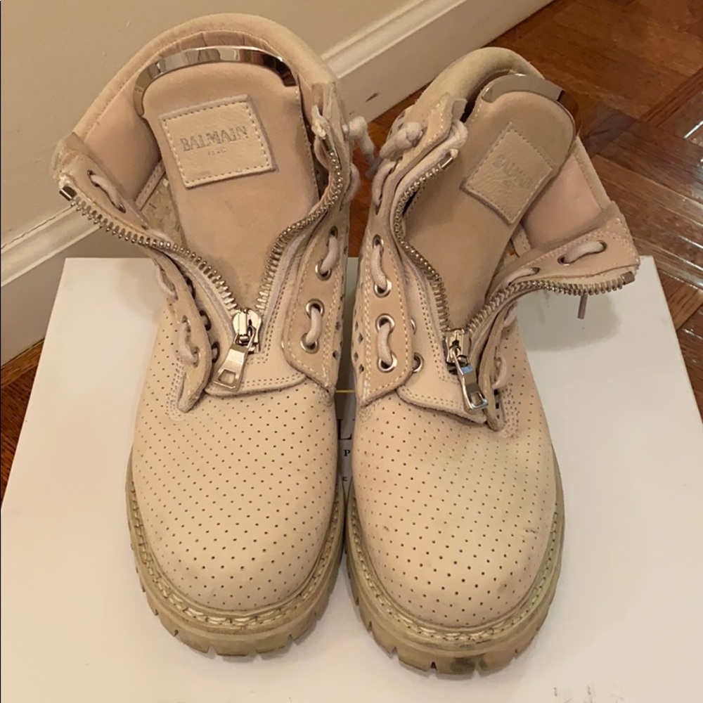 Balmain Cream Suede/Leather Perforated Boots